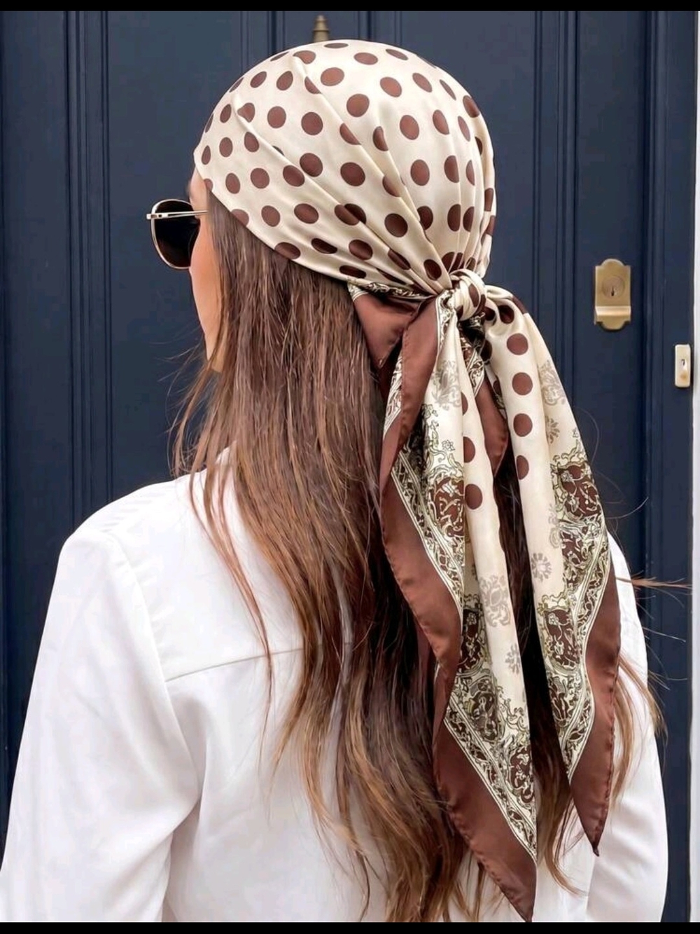 Polka Dot Silk Headscarf - Cream and Brown